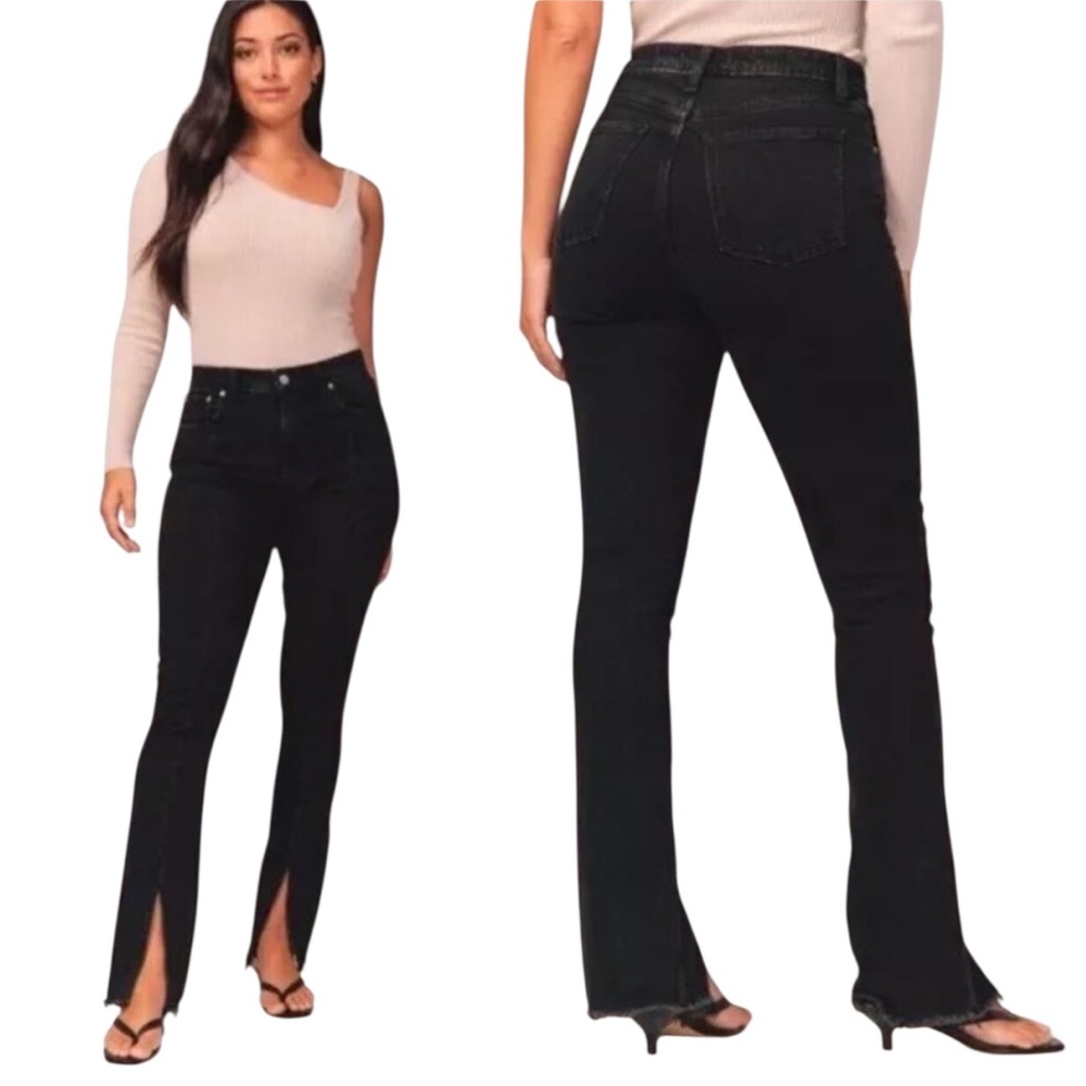 NWT ABERCOMBIE & FITCH Skinny High Rise Women’s Black Jeans Split Hem Size 16